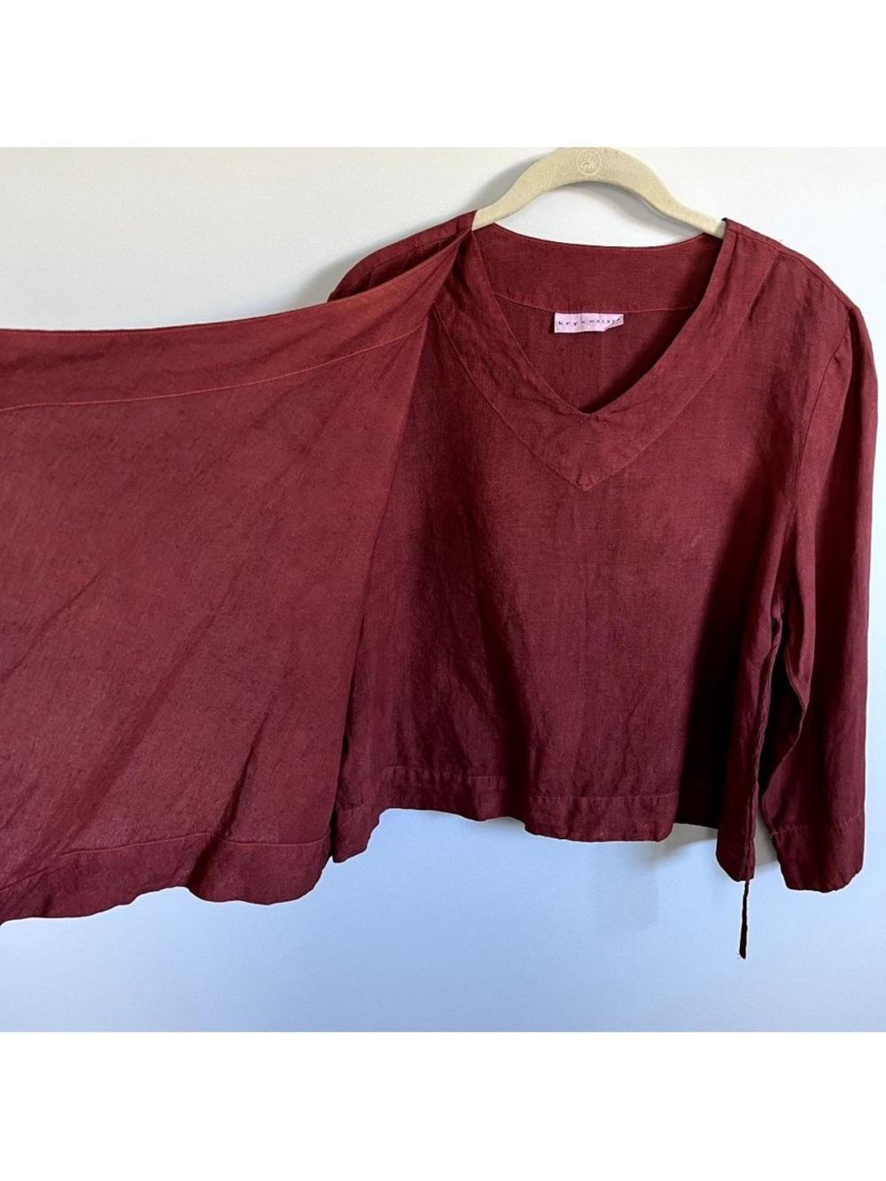 Bryn Walker Mia 100% Linen Faux Wrap Blouse Top Large - Picture 3 of 10